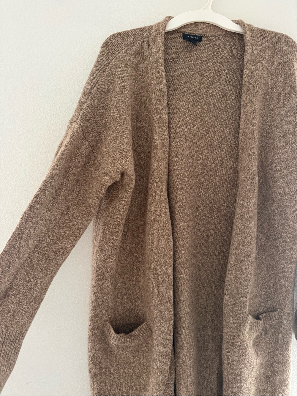 Halogen Cozy Open-Front Brown Longline Sweater Cardigan